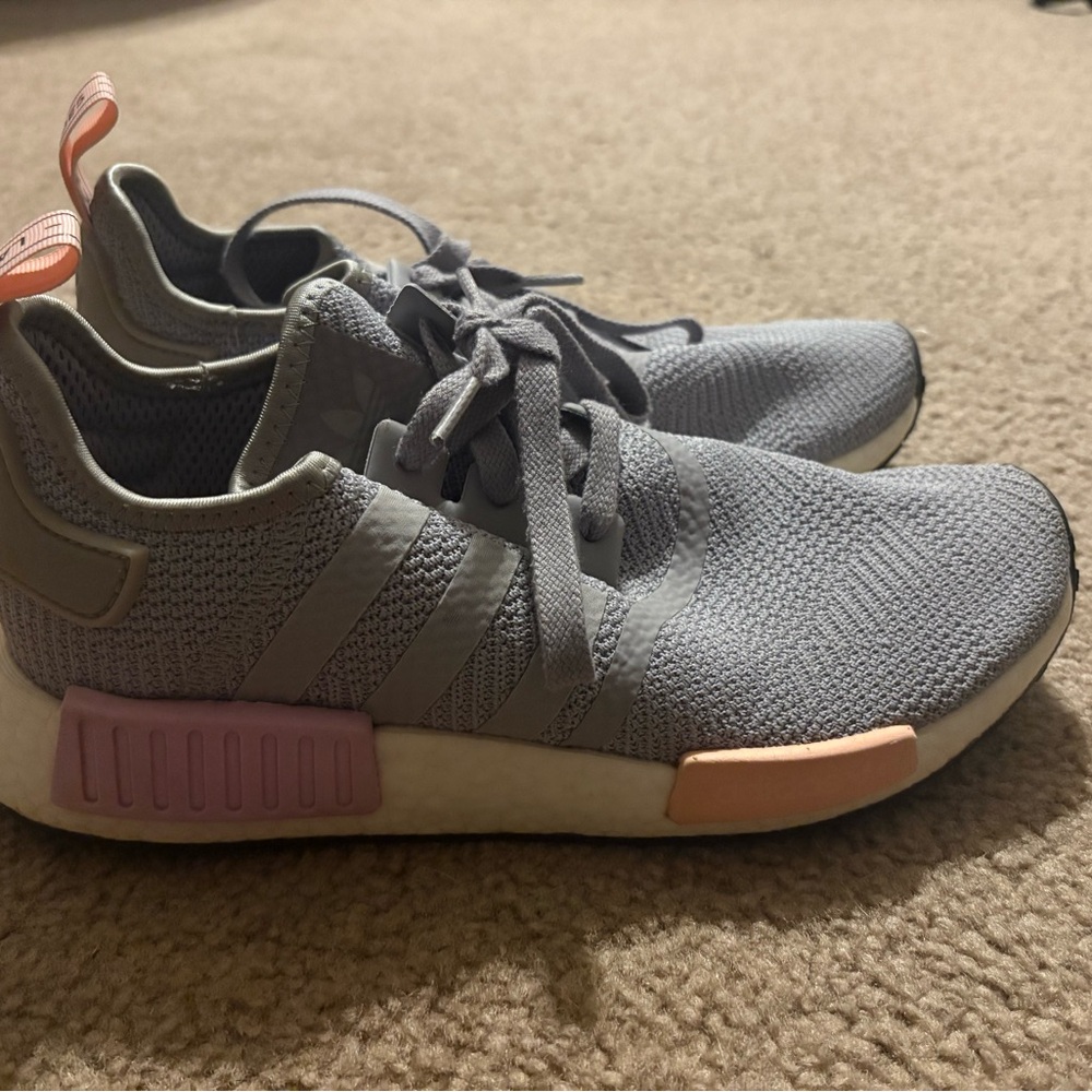 Adidas Women's NMD’s Gray Sneakers with Pink and Orange Accents